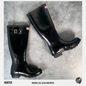 HUNTER ORIGINAL TALL RAIN BOOTS IN GLOSS BLACK WOMEN’S SHOE SIZE EU 36 BOOTS